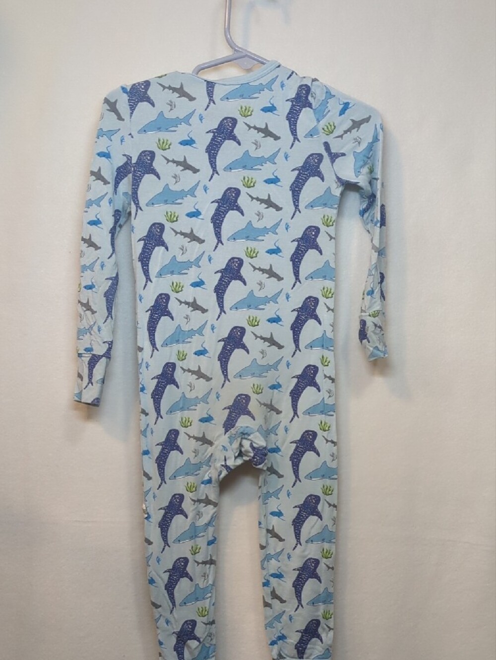 Kids Cotton Dino & Shark Zip-Front Pajama Set - White & Light Blue - Picture 8 of 13